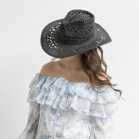 Summer Outdoor Women Hand - woven Western Cowboy Straw Hats Wide Brim Breathable - American ThistleSummer Outdoor Women Hand - woven Western Cowboy Straw Hats Wide Brim Breathable