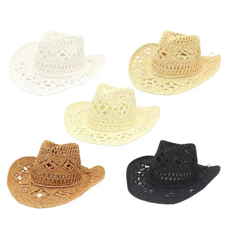 Summer Outdoor Women Hand - woven Western Cowboy Straw Hats Wide Brim Breathable - American ThistleSummer Outdoor Women Hand - woven Western Cowboy Straw Hats Wide Brim Breathable