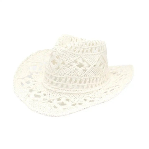 Summer Outdoor Women Hand - woven Western Cowboy Straw Hats Wide Brim Breathable - American ThistleSummer Outdoor Women Hand - woven Western Cowboy Straw Hats Wide Brim Breathable