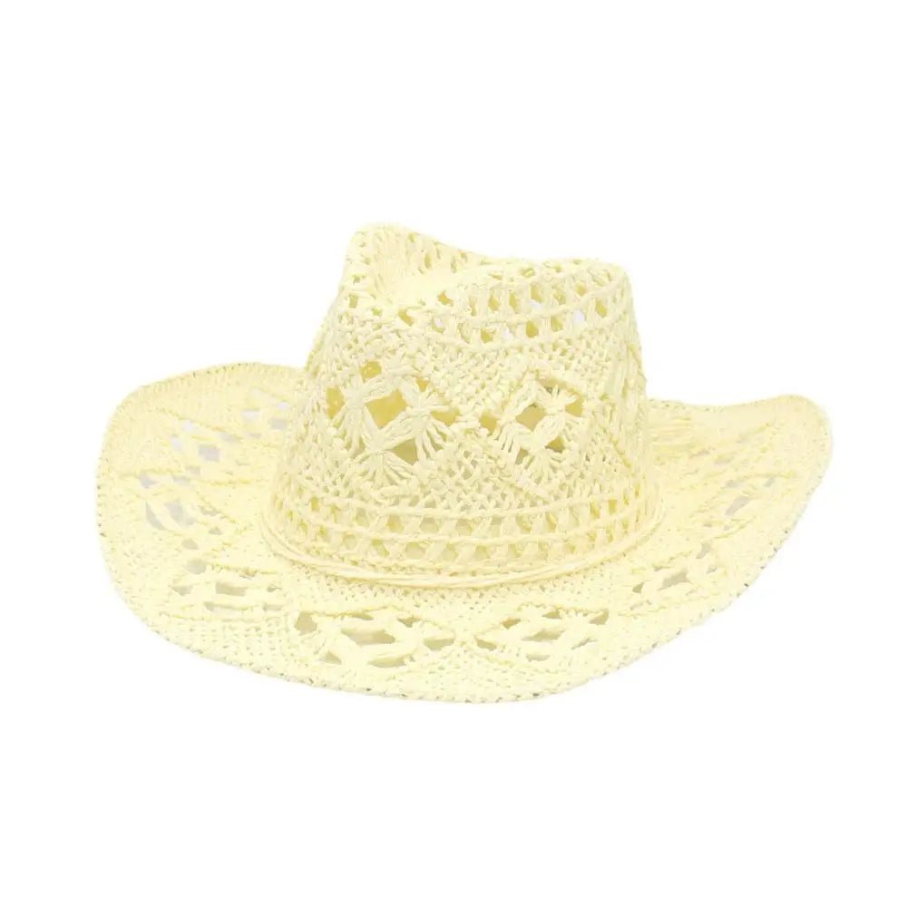 Summer Outdoor Women Hand - woven Western Cowboy Straw Hats Wide Brim Breathable - American ThistleSummer Outdoor Women Hand - woven Western Cowboy Straw Hats Wide Brim Breathable