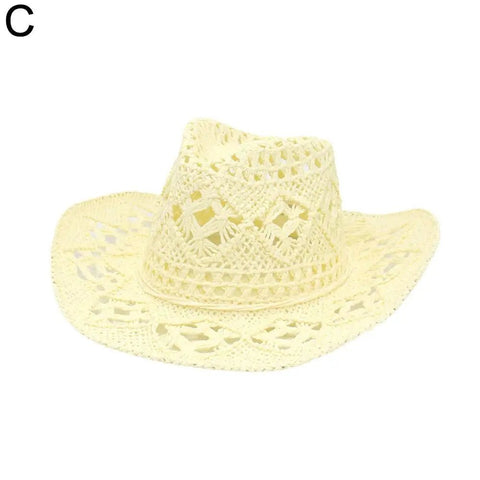 Summer Outdoor Women Hand - woven Western Cowboy Straw Hats Wide Brim Breathable - American ThistleSummer Outdoor Women Hand - woven Western Cowboy Straw Hats Wide Brim Breathable