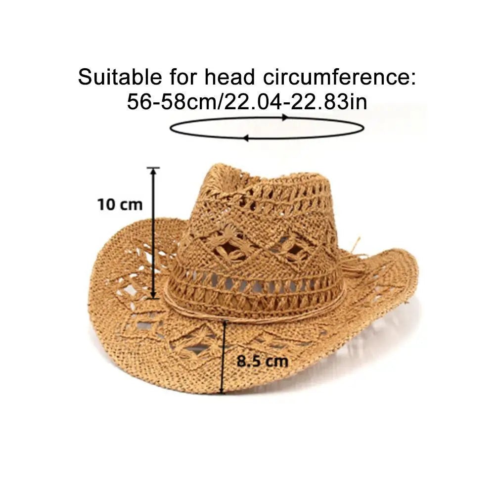 Summer Outdoor Women Hand - woven Western Cowboy Straw Hats Wide Brim Breathable - American ThistleSummer Outdoor Women Hand - woven Western Cowboy Straw Hats Wide Brim Breathable