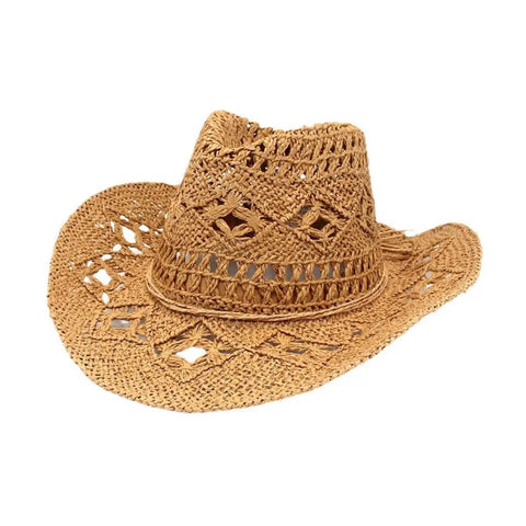 Summer Outdoor Women Hand - woven Western Cowboy Straw Hats Wide Brim Breathable - American ThistleSummer Outdoor Women Hand - woven Western Cowboy Straw Hats Wide Brim Breathable