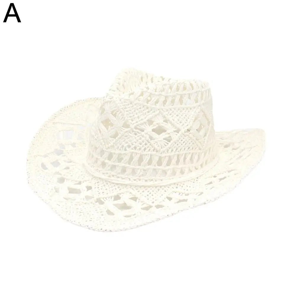 Summer Outdoor Women Hand - woven Western Cowboy Straw Hats Wide Brim Breathable - American ThistleSummer Outdoor Women Hand - woven Western Cowboy Straw Hats Wide Brim Breathable