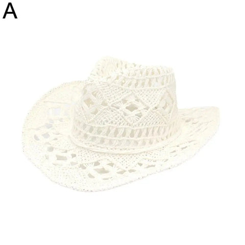 Summer Outdoor Women Hand - woven Western Cowboy Straw Hats Wide Brim Breathable - American ThistleSummer Outdoor Women Hand - woven Western Cowboy Straw Hats Wide Brim Breathable