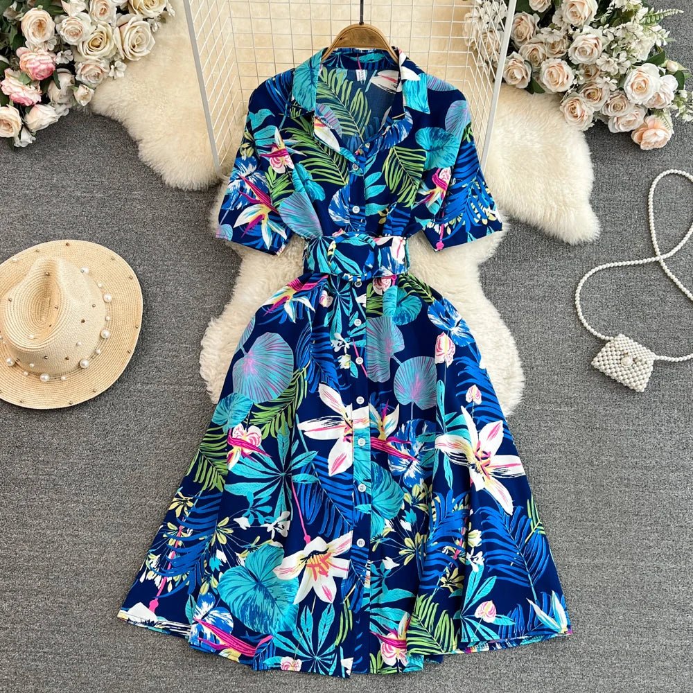 Summer Short Sleeve Floral Knee Length Dress Vintage - American Thistle Summer Short Sleeve Floral Knee Length Dress Vintage