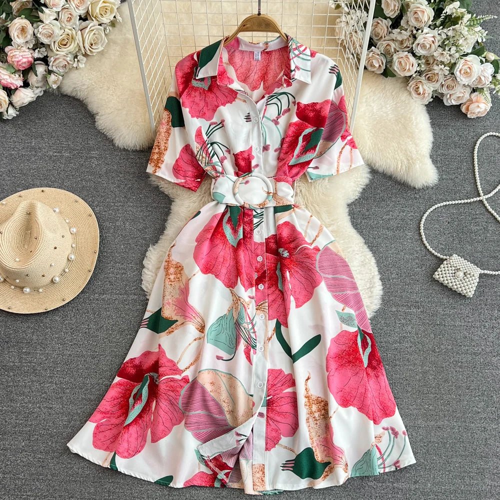 Summer Short Sleeve Floral Knee Length Dress Vintage - American Thistle Summer Short Sleeve Floral Knee Length Dress Vintage
