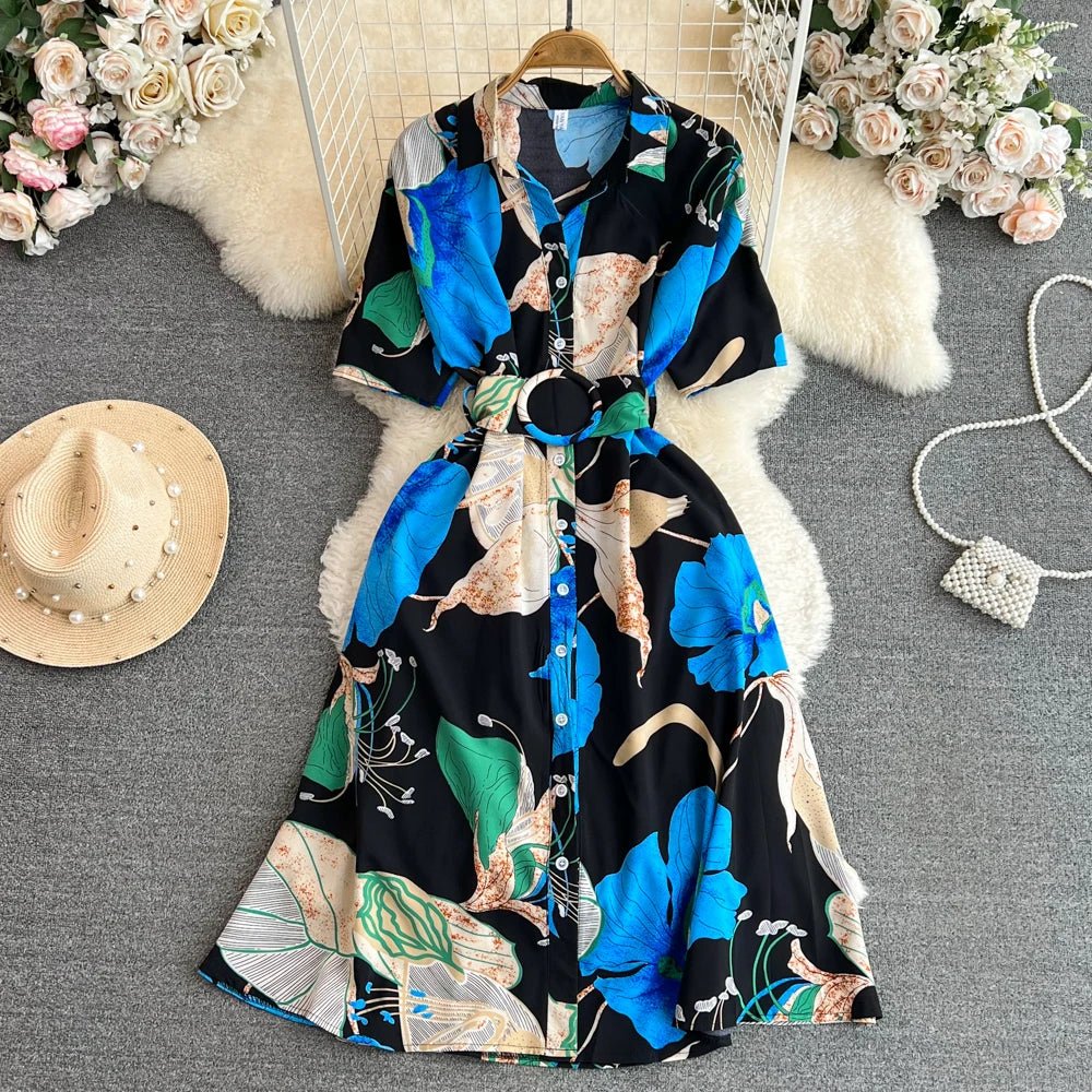 Summer Short Sleeve Floral Knee Length Dress Vintage - American Thistle Summer Short Sleeve Floral Knee Length Dress Vintage