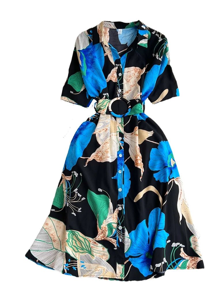 Summer Short Sleeve Floral Knee Length Dress Vintage - American Thistle Summer Short Sleeve Floral Knee Length Dress Vintage