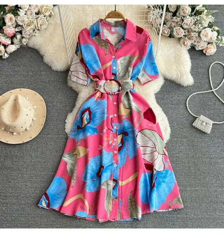 Summer Short Sleeve Floral Knee Length Dress Vintage - American Thistle Summer Short Sleeve Floral Knee Length Dress Vintage