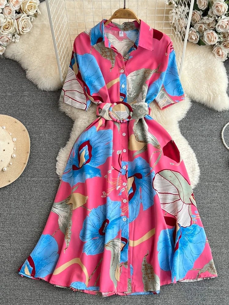 Summer Short Sleeve Floral Knee Length Dress Vintage - American Thistle Summer Short Sleeve Floral Knee Length Dress Vintage