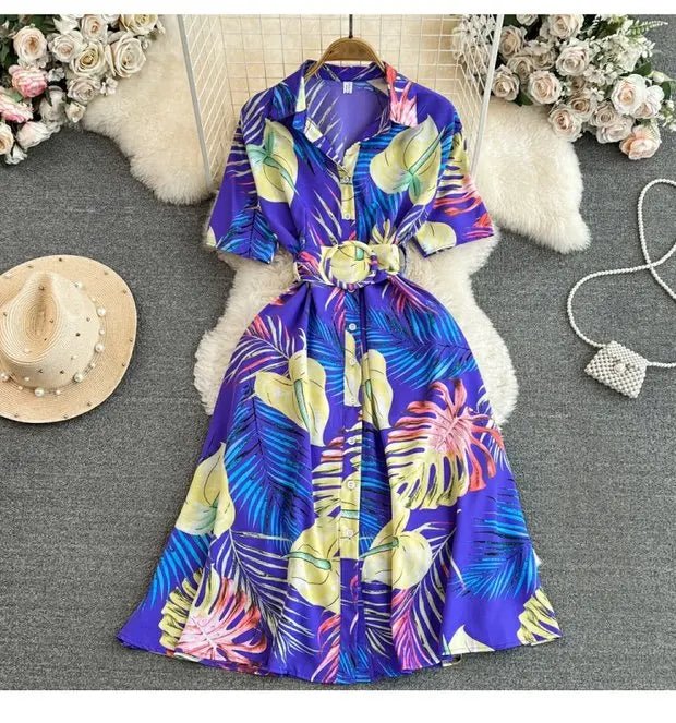 Summer Short Sleeve Floral Knee Length Dress Vintage - American Thistle Summer Short Sleeve Floral Knee Length Dress Vintage