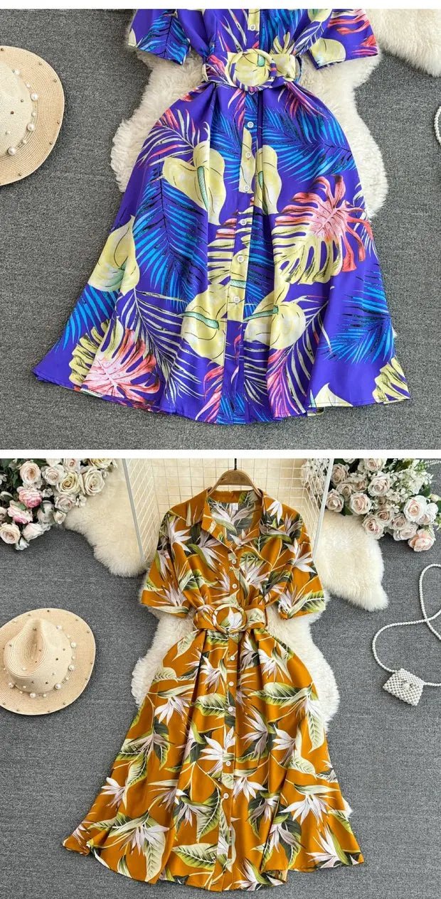 Summer Short Sleeve Floral Knee Length Dress Vintage - American Thistle Summer Short Sleeve Floral Knee Length Dress Vintage