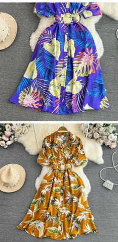 Summer Short Sleeve Floral Knee Length Dress Vintage - American Thistle Summer Short Sleeve Floral Knee Length Dress Vintage