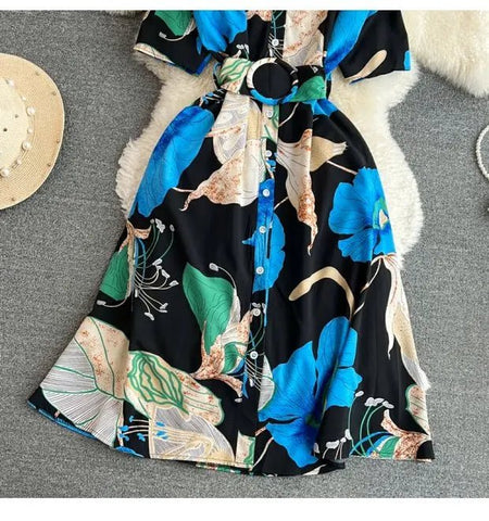 Summer Short Sleeve Floral Knee Length Dress Vintage - American Thistle Summer Short Sleeve Floral Knee Length Dress Vintage
