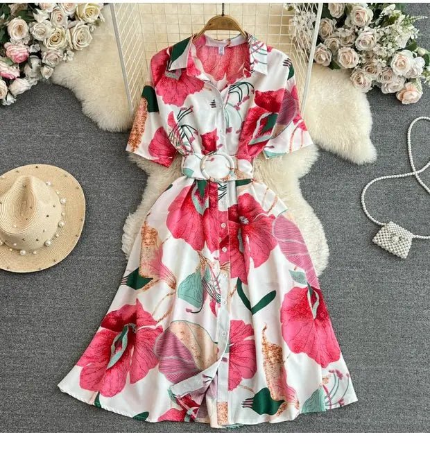 Summer Short Sleeve Floral Knee Length Dress Vintage - American Thistle Summer Short Sleeve Floral Knee Length Dress Vintage