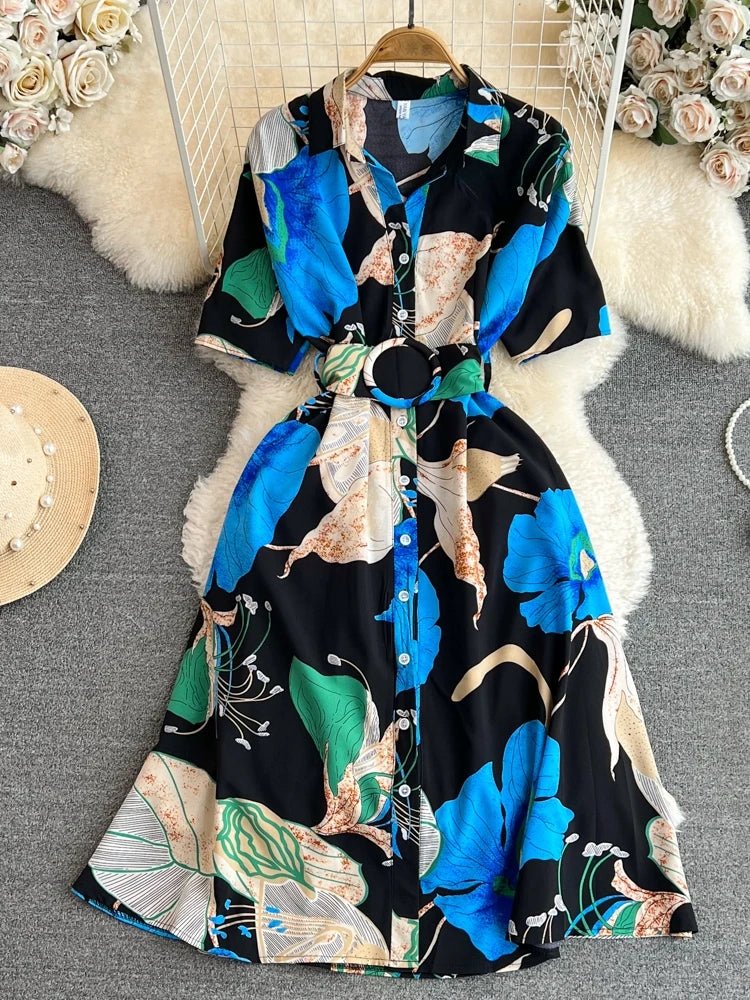 Summer Short Sleeve Floral Knee Length Dress Vintage - American Thistle Summer Short Sleeve Floral Knee Length Dress Vintage