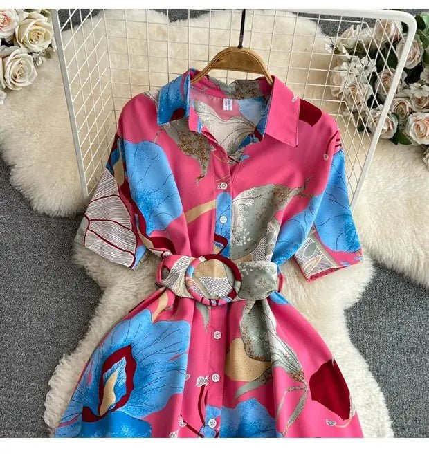 Summer Short Sleeve Floral Knee Length Dress Vintage - American Thistle Summer Short Sleeve Floral Knee Length Dress Vintage