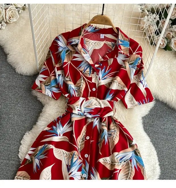 Summer Short Sleeve Floral Knee Length Dress Vintage - American Thistle Summer Short Sleeve Floral Knee Length Dress Vintage