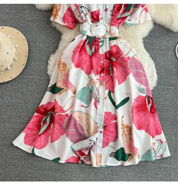 Summer Short Sleeve Floral Knee Length Dress Vintage - American Thistle Summer Short Sleeve Floral Knee Length Dress Vintage