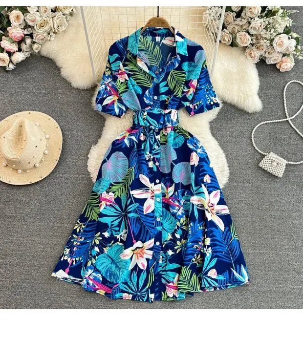 Summer Short Sleeve Floral Knee Length Dress Vintage - American Thistle Summer Short Sleeve Floral Knee Length Dress Vintage