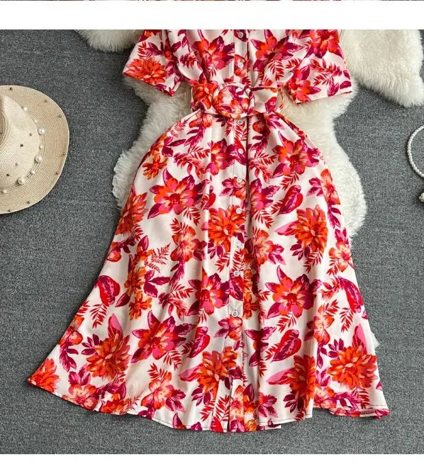 Summer Short Sleeve Floral Knee Length Dress Vintage - American Thistle Summer Short Sleeve Floral Knee Length Dress Vintage