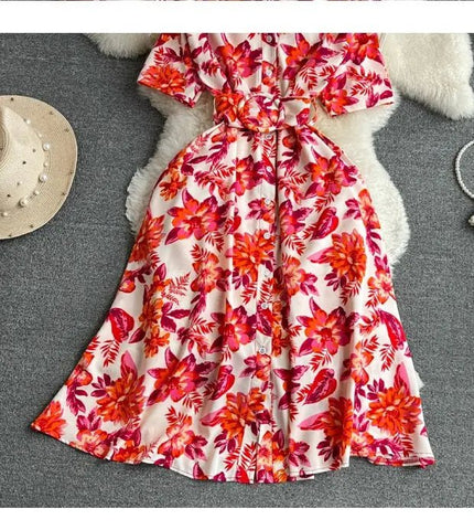 Summer Short Sleeve Floral Knee Length Dress Vintage - American Thistle Summer Short Sleeve Floral Knee Length Dress Vintage
