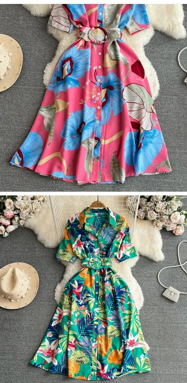 Summer Short Sleeve Floral Knee Length Dress Vintage - American Thistle Summer Short Sleeve Floral Knee Length Dress Vintage