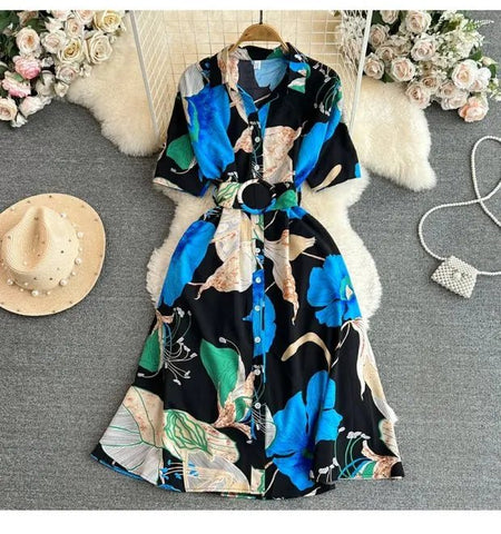 Summer Short Sleeve Floral Knee Length Dress Vintage - American Thistle Summer Short Sleeve Floral Knee Length Dress Vintage