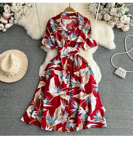 Summer Short Sleeve Floral Knee Length Dress Vintage - American Thistle Summer Short Sleeve Floral Knee Length Dress Vintage