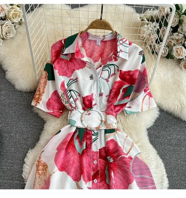 Summer Short Sleeve Floral Knee Length Dress Vintage - American Thistle Summer Short Sleeve Floral Knee Length Dress Vintage