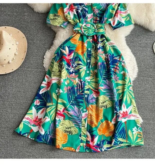 Summer Short Sleeve Floral Knee Length Dress Vintage - American Thistle Summer Short Sleeve Floral Knee Length Dress Vintage