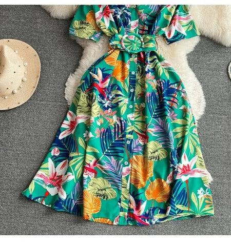 Summer Short Sleeve Floral Knee Length Dress Vintage - American Thistle Summer Short Sleeve Floral Knee Length Dress Vintage