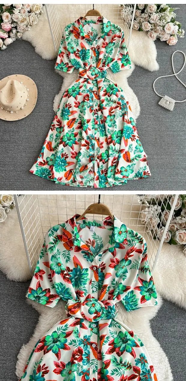 Summer Short Sleeve Floral Knee Length Dress Vintage - American Thistle Summer Short Sleeve Floral Knee Length Dress Vintage