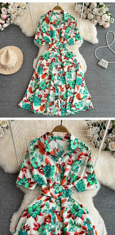 Summer Short Sleeve Floral Knee Length Dress Vintage - American Thistle Summer Short Sleeve Floral Knee Length Dress Vintage