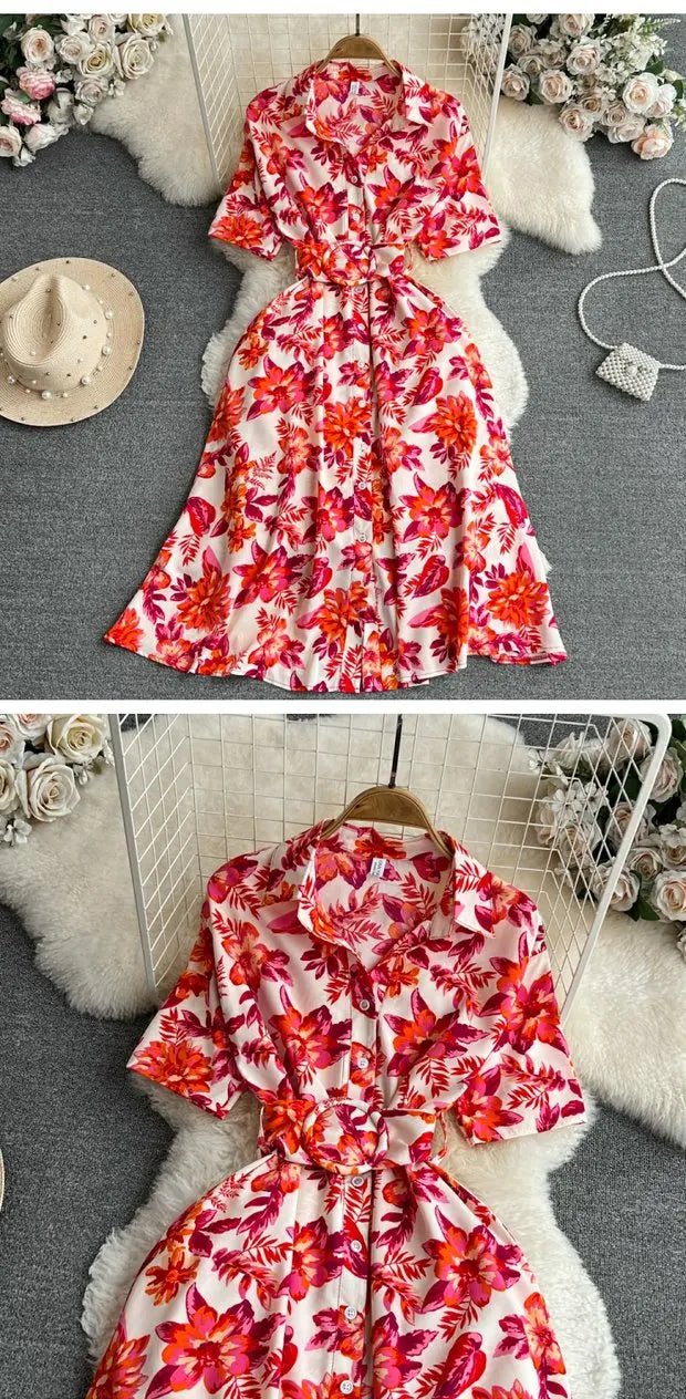 Summer Short Sleeve Floral Knee Length Dress Vintage - American Thistle Summer Short Sleeve Floral Knee Length Dress Vintage