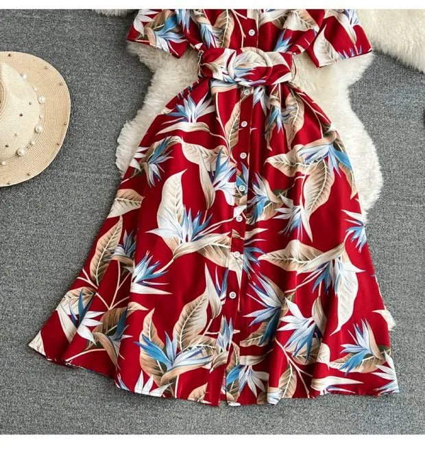 Summer Short Sleeve Floral Knee Length Dress Vintage - American Thistle Summer Short Sleeve Floral Knee Length Dress Vintage