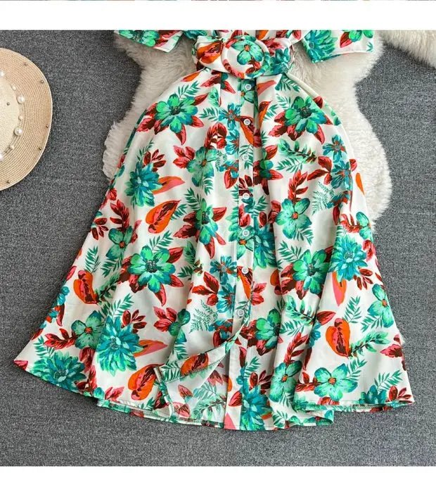 Summer Short Sleeve Floral Knee Length Dress Vintage - American Thistle Summer Short Sleeve Floral Knee Length Dress Vintage