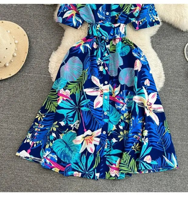 Summer Short Sleeve Floral Knee Length Dress Vintage - American Thistle Summer Short Sleeve Floral Knee Length Dress Vintage