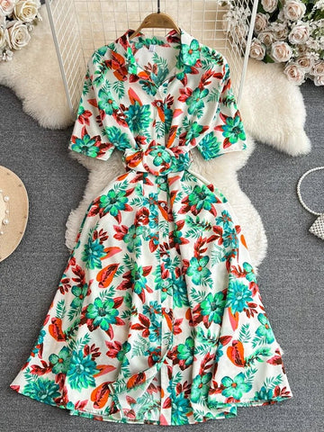Summer Short Sleeve Floral Knee Length Dress Vintage - American Thistle Summer Short Sleeve Floral Knee Length Dress Vintage