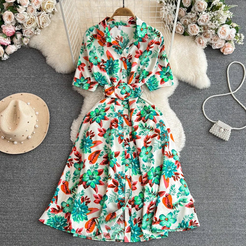 Summer Short Sleeve Floral Knee Length Dress Vintage - American Thistle Summer Short Sleeve Floral Knee Length Dress Vintage