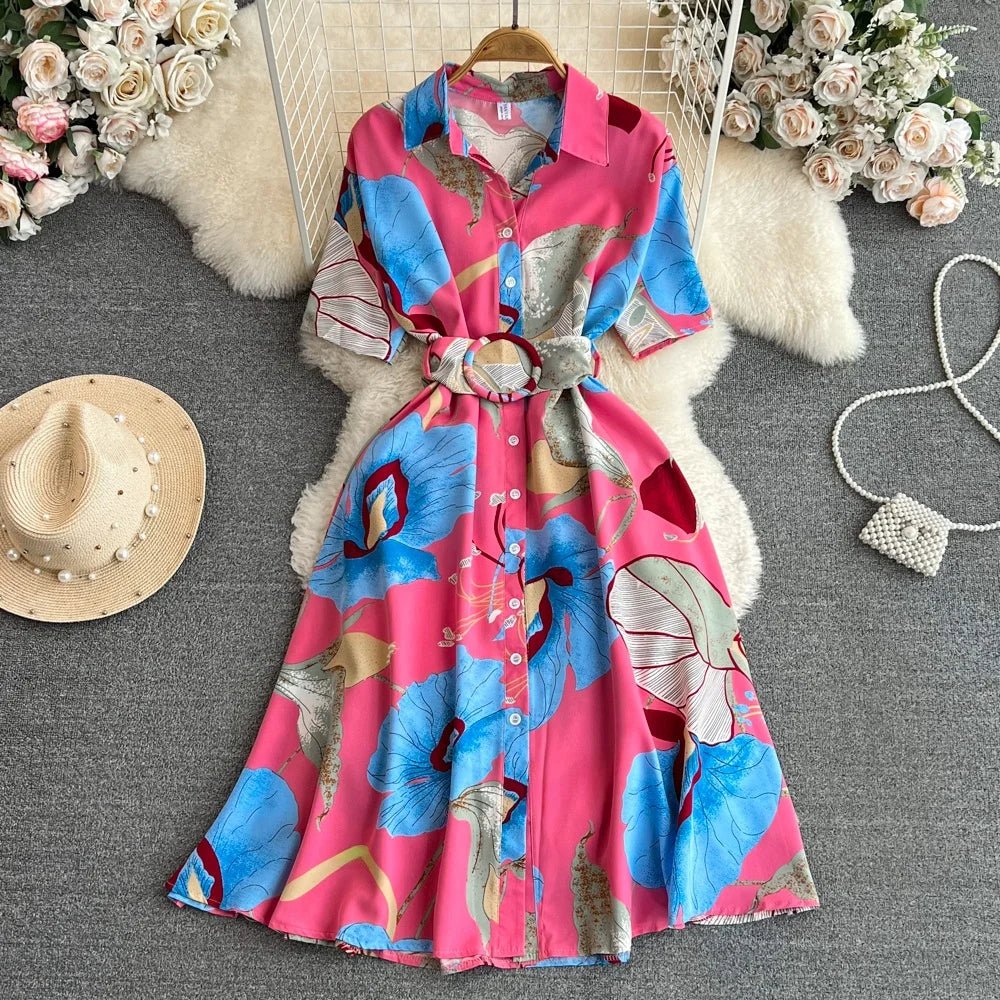 Summer Short Sleeve Floral Knee Length Dress Vintage - American Thistle Summer Short Sleeve Floral Knee Length Dress Vintage