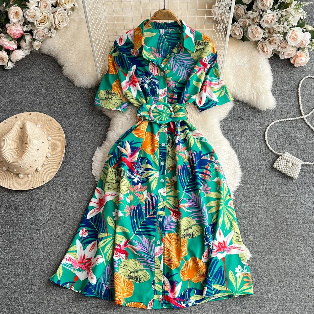 Summer Short Sleeve Floral Knee Length Dress Vintage - American Thistle Summer Short Sleeve Floral Knee Length Dress Vintage