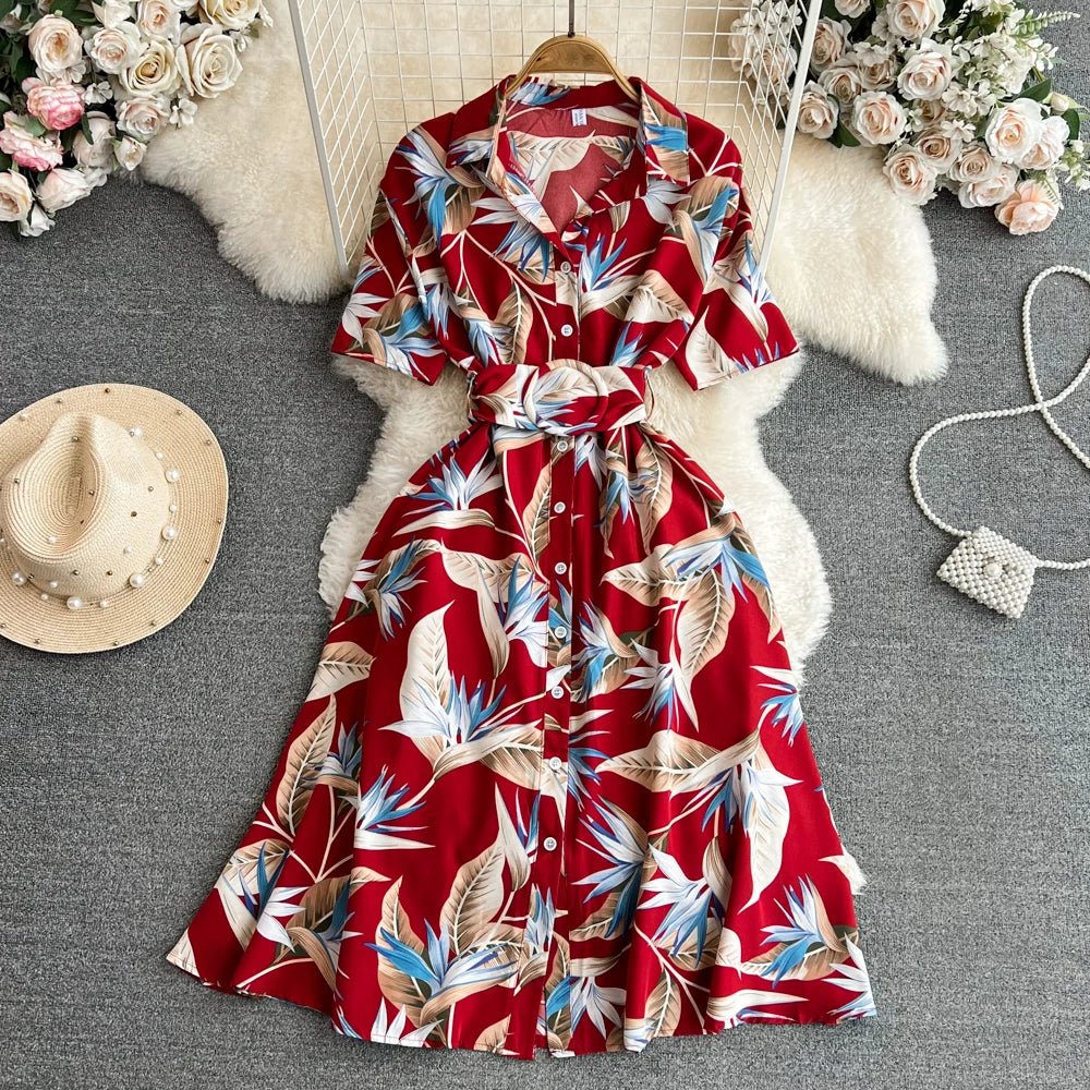 Summer Short Sleeve Floral Knee Length Dress Vintage - American Thistle Summer Short Sleeve Floral Knee Length Dress Vintage