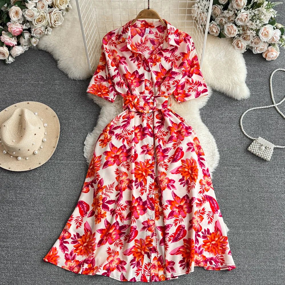 Summer Short Sleeve Floral Knee Length Dress Vintage - American Thistle Summer Short Sleeve Floral Knee Length Dress Vintage
