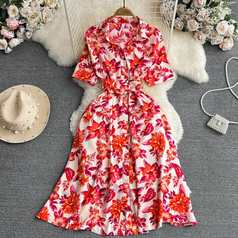 Summer Short Sleeve Floral Knee Length Dress Vintage - American Thistle Summer Short Sleeve Floral Knee Length Dress Vintage