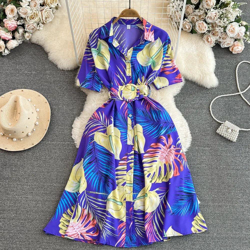 Summer Short Sleeve Floral Knee Length Dress Vintage - American Thistle Summer Short Sleeve Floral Knee Length Dress Vintage