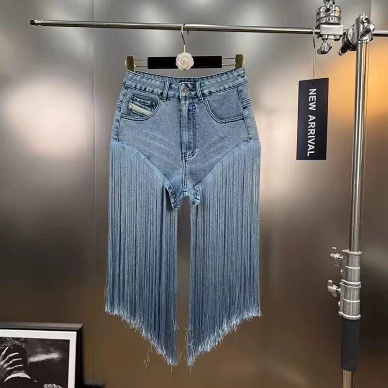 Summer Tassel Denim Shorts For Women High Waist - American Thistle Summer Tassel Denim Shorts For Women High Waist