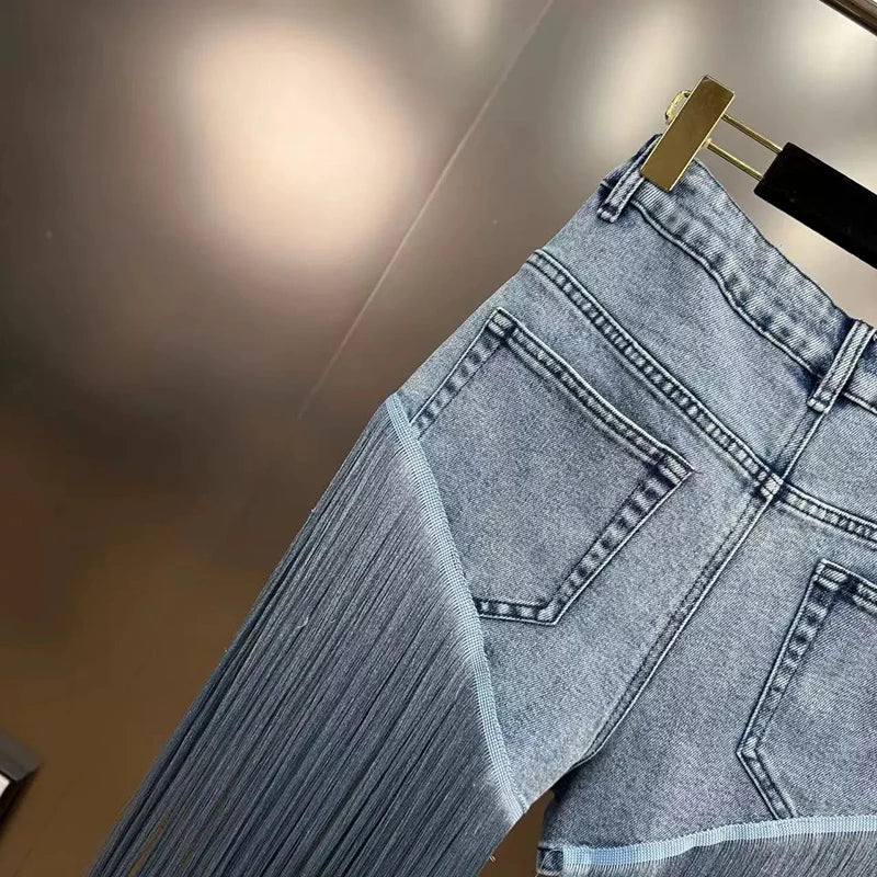 Summer Tassel Denim Shorts For Women High Waist - American Thistle Summer Tassel Denim Shorts For Women High Waist