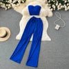 Summer Two - Piece Set Strapless Bustier Tank Top Women High Waist Casual with Loose Trousers - American Thistle Summer Two - Piece Set Strapless Bustier Tank Top Women High Waist Casual with Loose Trousers